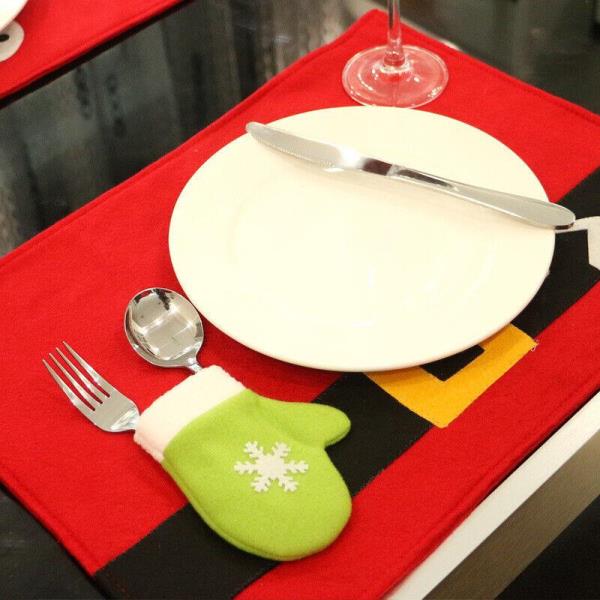 2 Pcs Christmas Red Rectangle Table Dining Cutlery Placemat