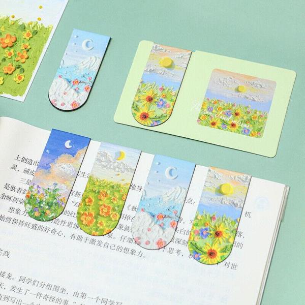 4 Pcs Oil Painting Magnetic Bookmarks