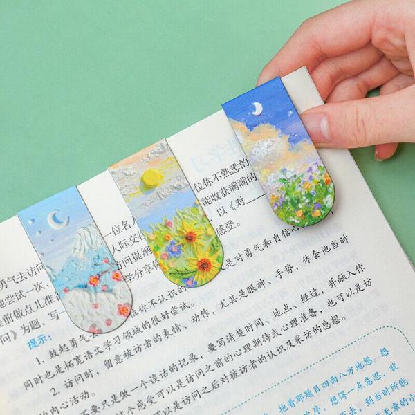 4 Pcs Oil Painting Magnetic Bookmarks