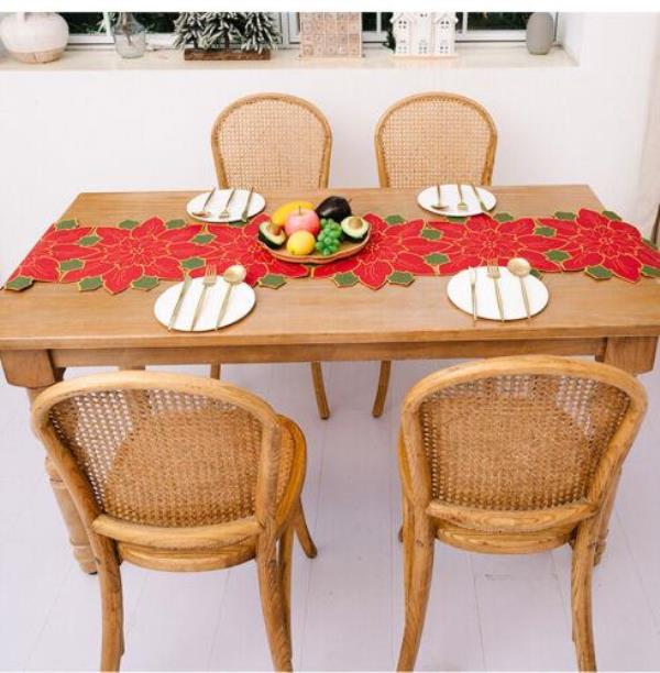 Christmas Red Flower Dining Table Runner