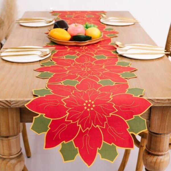 Christmas Red Flower Dining Table Runner