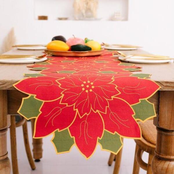 Christmas Red Flower Dining Table Runner