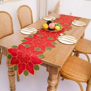 Christmas Red Flower Dining Table Runner