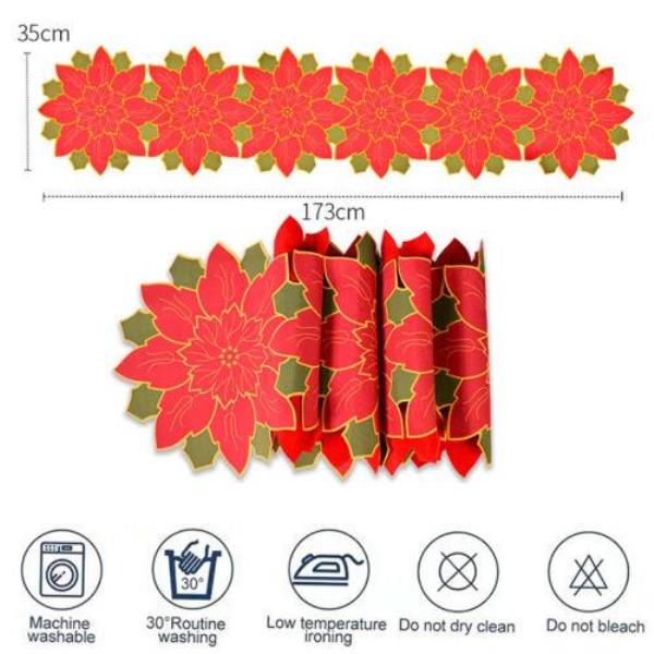 Christmas Red Flower Dining Table Runner