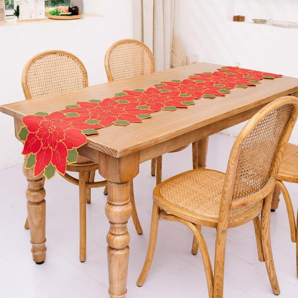 Christmas Red Flower Dining Table Runner