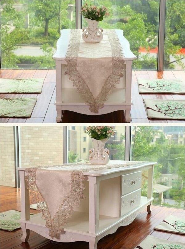 200 CM Cream Satin Lace Cloth Dining Table Runner