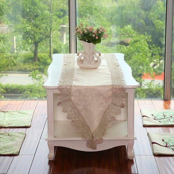 200 CM Cream Satin Lace Cloth Dining Table Runner