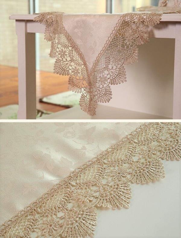 200 CM Cream Satin Lace Cloth Dining Table Runner