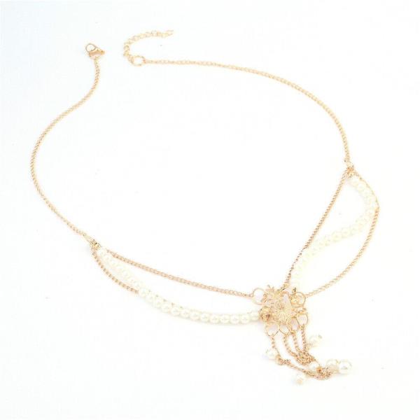 Gold Tassel Faux Pearl Head Chain