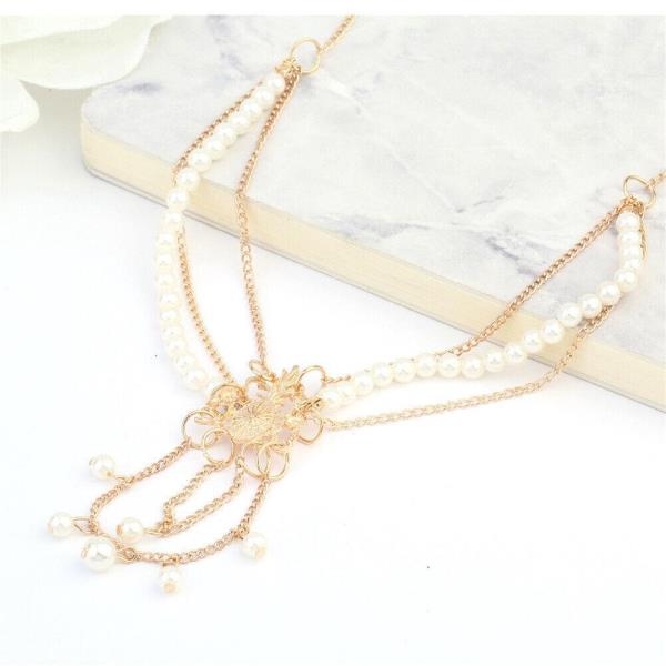 Gold Tassel Faux Pearl Head Chain