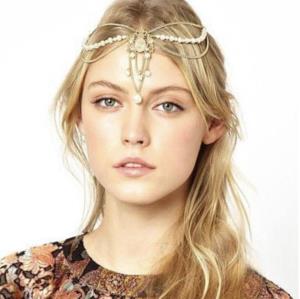 Gold Tassel Faux Pearl Head Chain