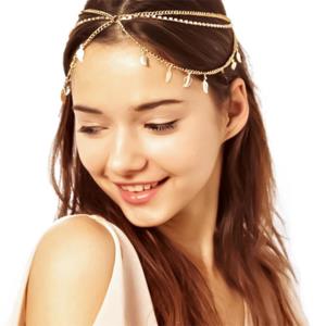 White Faux Pearl Tassel Elastic Head Chain