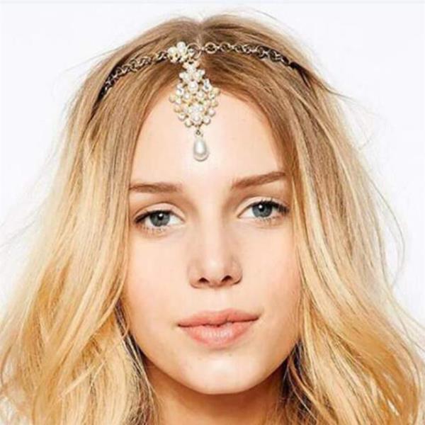 Bohemian Pearl Crystal Forehead Head Chain