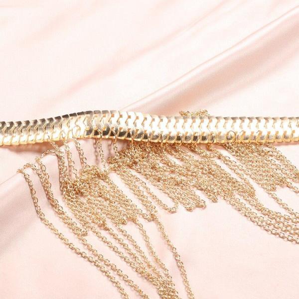 Gold Multi Tassel Necklace Bikini Bra Crossbody Body Chain