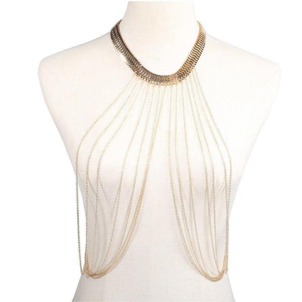 Gold Multi Tassel Necklace Bikini Bra Crossbody Body Chain