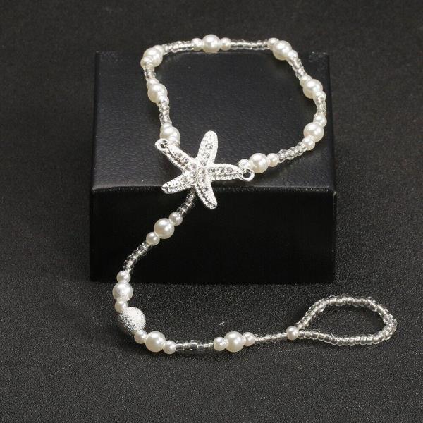 1 Pair Starfish Pearl Foot Chain Elastic Anklets