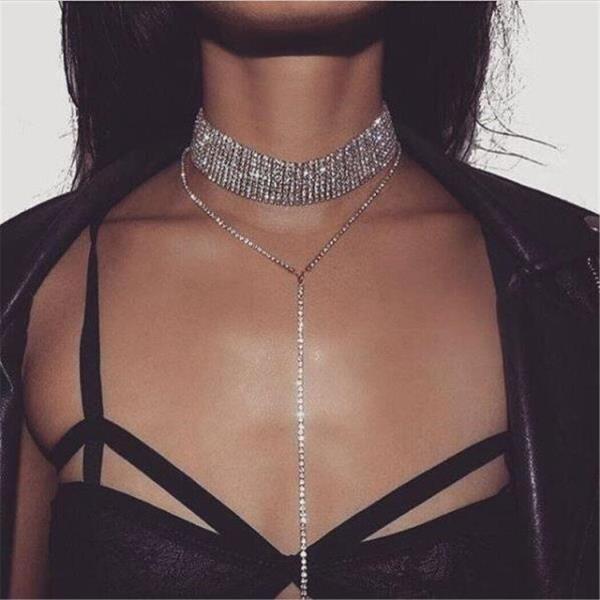 Gothic Crystal Necklace Chest Bra Chain