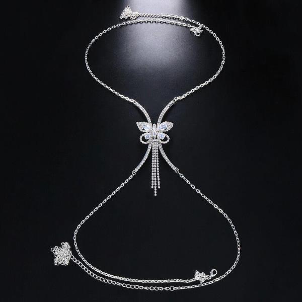 Silver Butterfly Necklace Bra Chest Body Chain