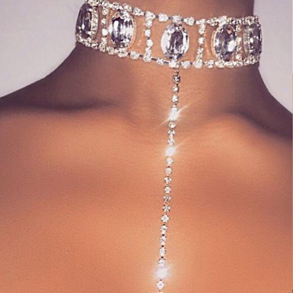 Glitter Crystal Necklace Chest Body Chain