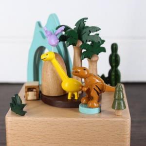 Wooden Dinosaur Chasing Spinning Wheel Music Box Decoration