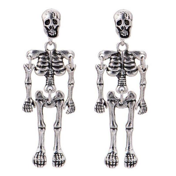 Halloween Silver Scary Skeleton Pendant Earrings