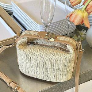 2 Pcs Woven Straw Tote Cosmetic Handbag Set