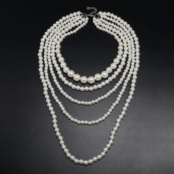 Retro Vintage Multi Layer White Pearl Necklace