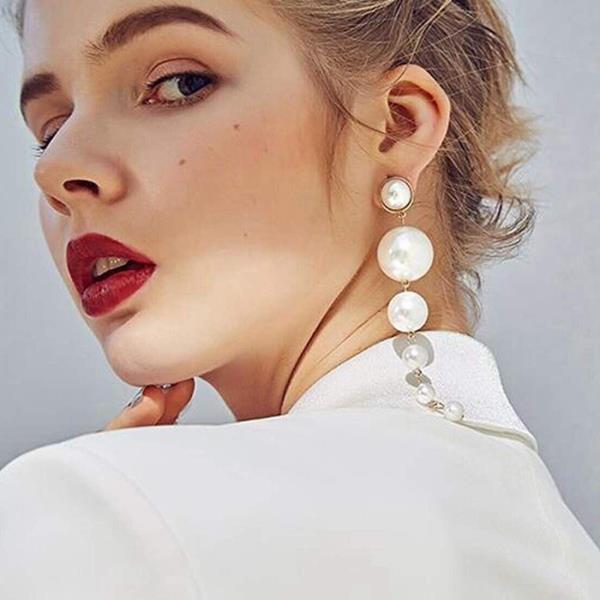 Stunning White Pearl Long Dangle Pendant Drop Earrings