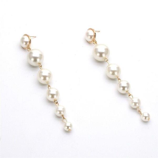 Stunning White Pearl Long Dangle Pendant Drop Earrings