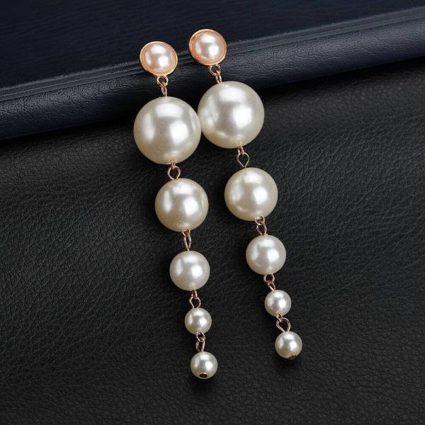 Stunning White Pearl Long Dangle Pendant Drop Earrings