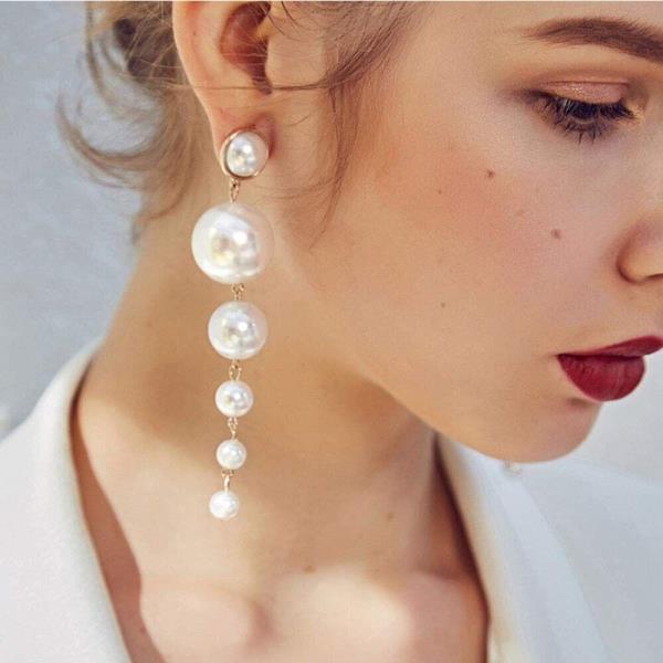 Stunning White Pearl Long Dangle Pendant Drop Earrings