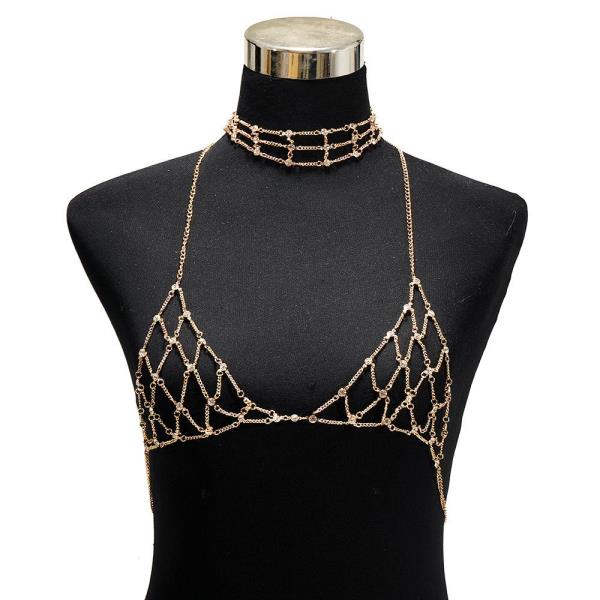 Gold Woven Bra Necklace Bra Chain Set