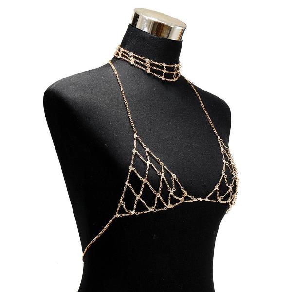 Gold Woven Bra Necklace Bra Chain Set