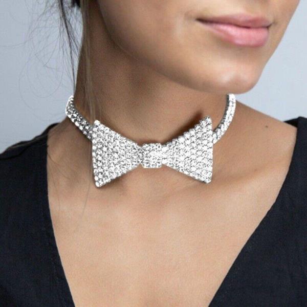 Glitter Rhinestone Bow Wedding Party Clavicle Choker