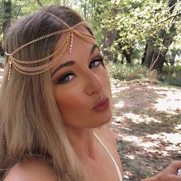 Gold Bohemian Forehead Tassel Head Chain