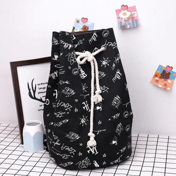 Black Drawstring Travel Sport Canvas Backpack