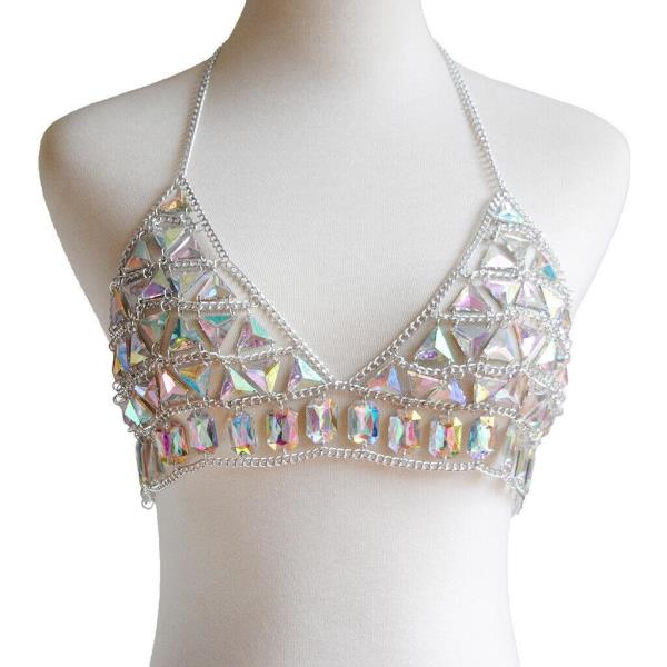 Multicolour Acrylic Bra Skirt Body Chain Set