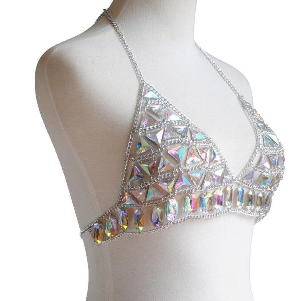 Multicolour Acrylic Bra Skirt Body Chain Set