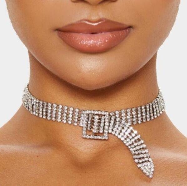 Glitter Crystal Belt Buckle Clavicle Choker