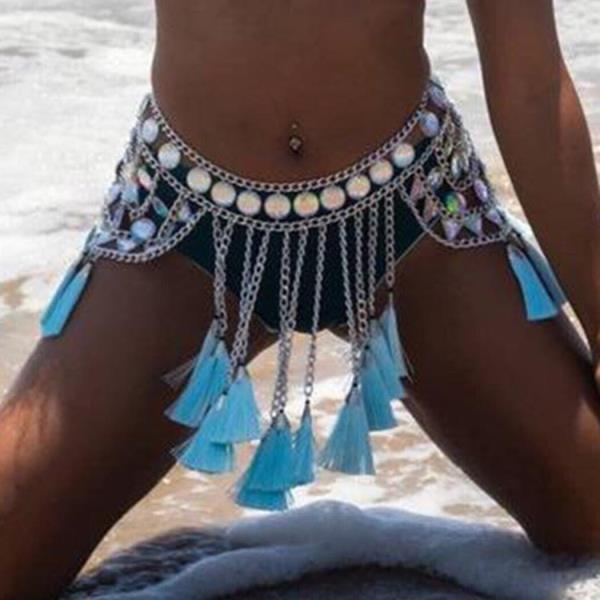 Blue Gypsy Tassel Waist Belly Chain