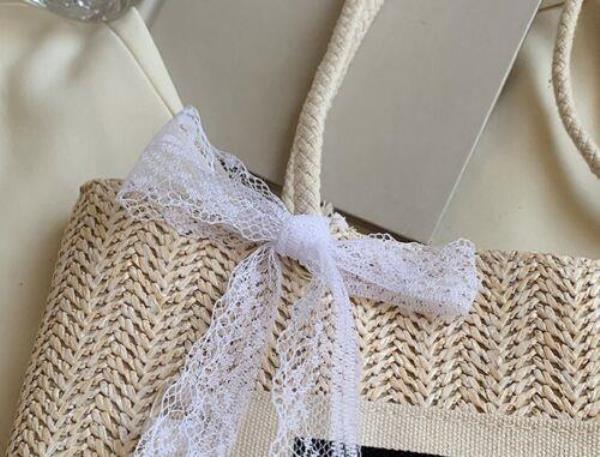 Lace Bow Beach Straw Woven Casual Tote