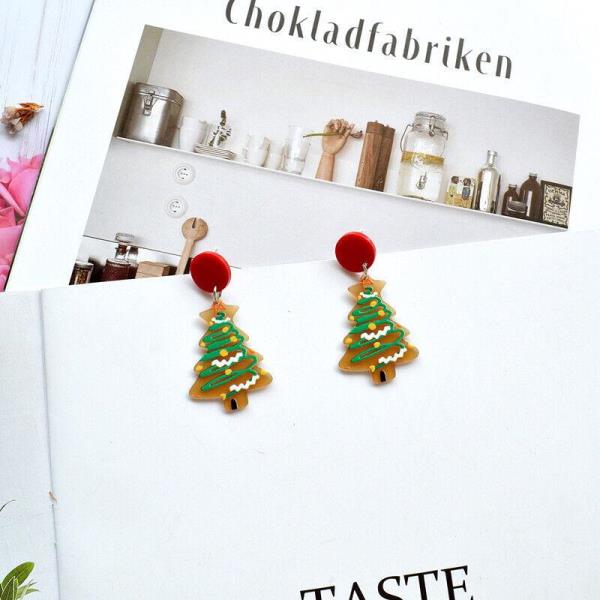 Cartoon Santa Acrylic Christmas Tree Dangle Earrings