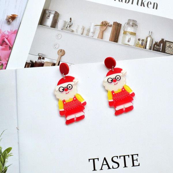 Cartoon Santa Acrylic Christmas Tree Dangle Earrings