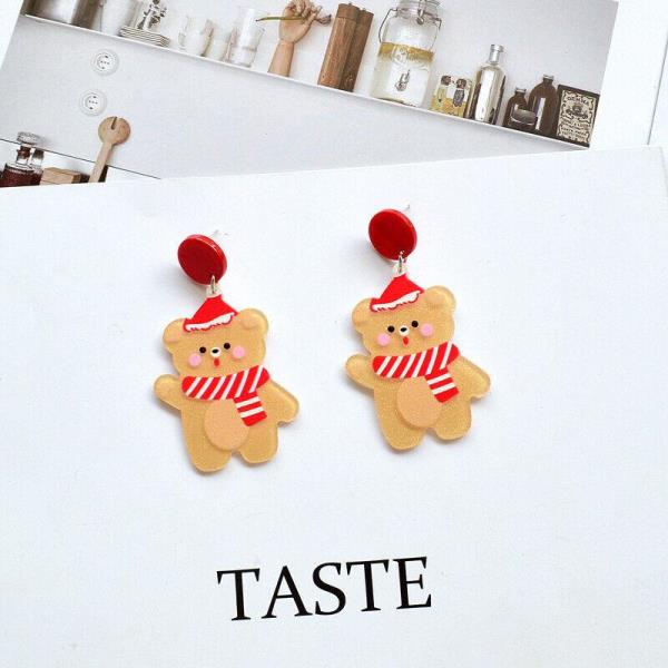 Cartoon Santa Acrylic Christmas Tree Dangle Earrings