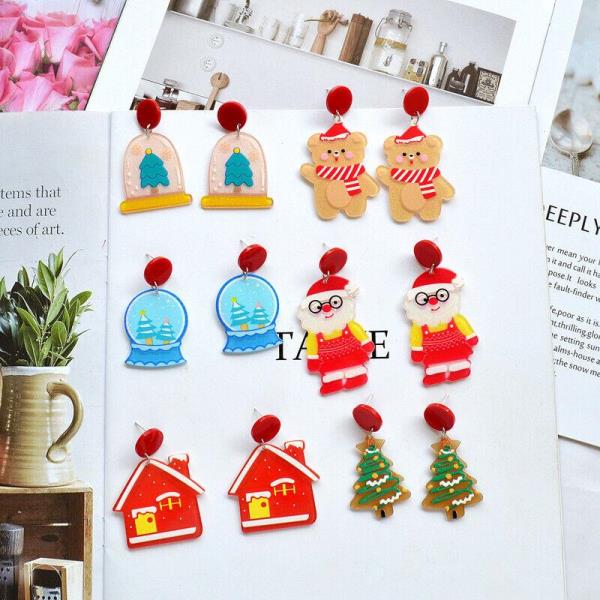 Cartoon Santa Acrylic Christmas Tree Dangle Earrings