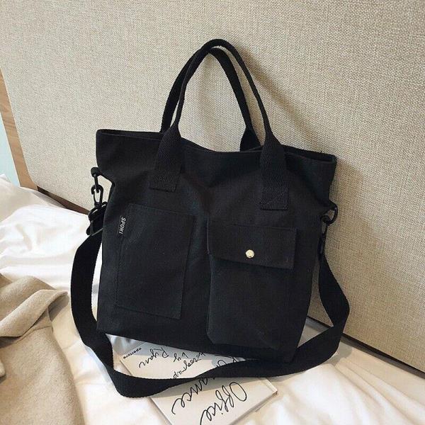 Durable Black Canvas Casual Crossbody Bag