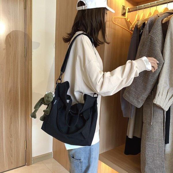 Durable Black Canvas Casual Crossbody Bag