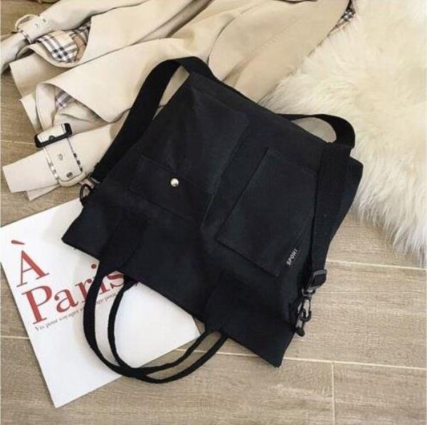 Durable Black Canvas Casual Crossbody Bag