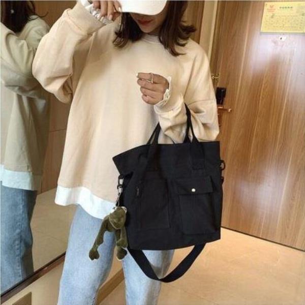 Durable Black Canvas Casual Crossbody Bag