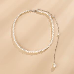 White Pearl Necklace Back Body Chain